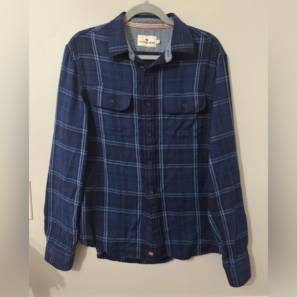The Normal Brand Mountain Overshirt in Indigo Plaid Button Down Shirt - Picture 5 of 8